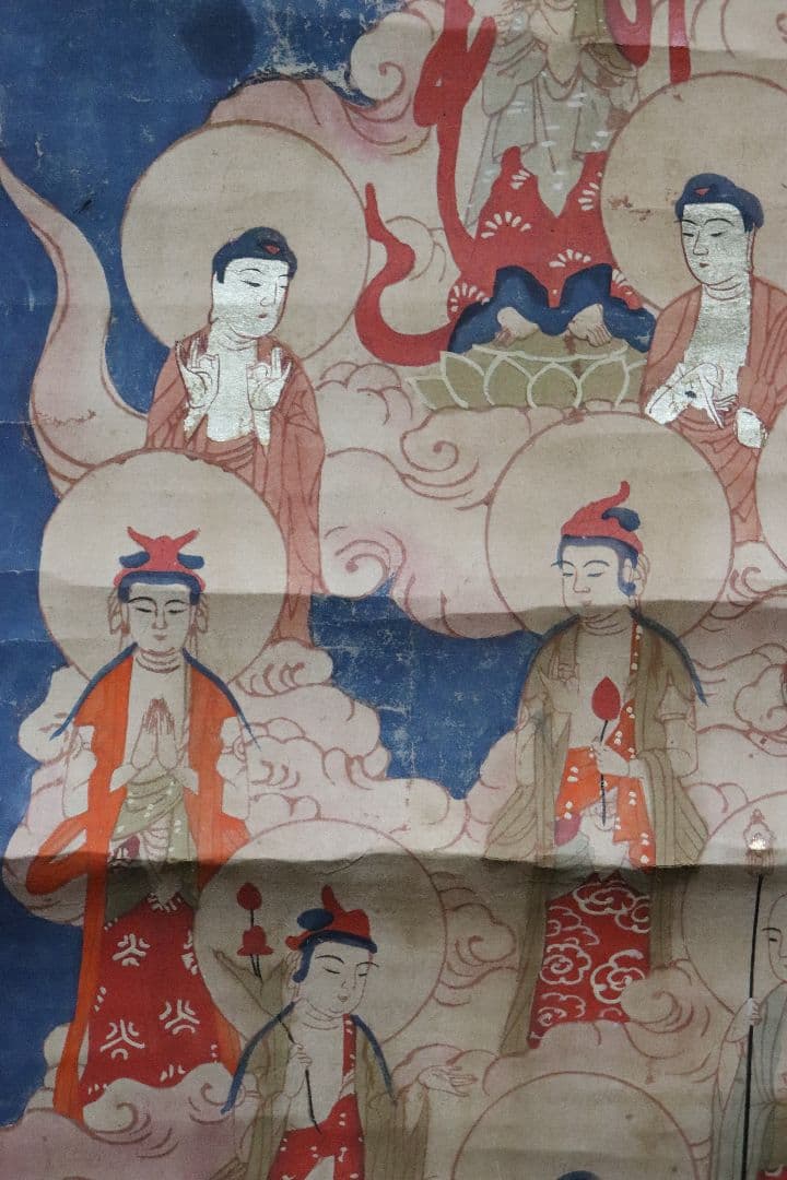 古い掛軸　十三佛　十三仏　仏画　版彩色　曼陀羅　幕末明治