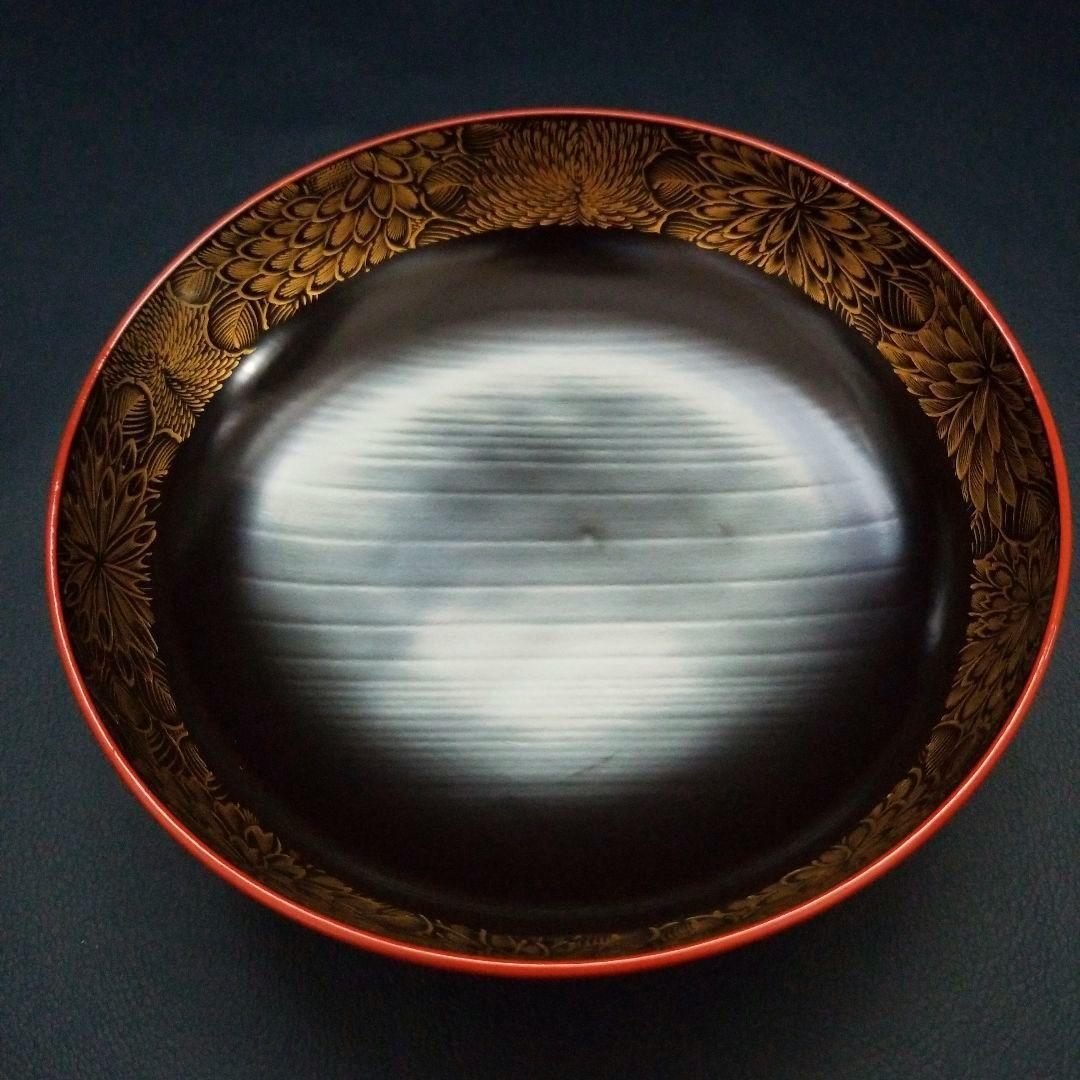 朱漆塗 見返し 総沈金 菊花紋詰 蓋付き 菓子椀 吸物椀 懐石椀 1客①