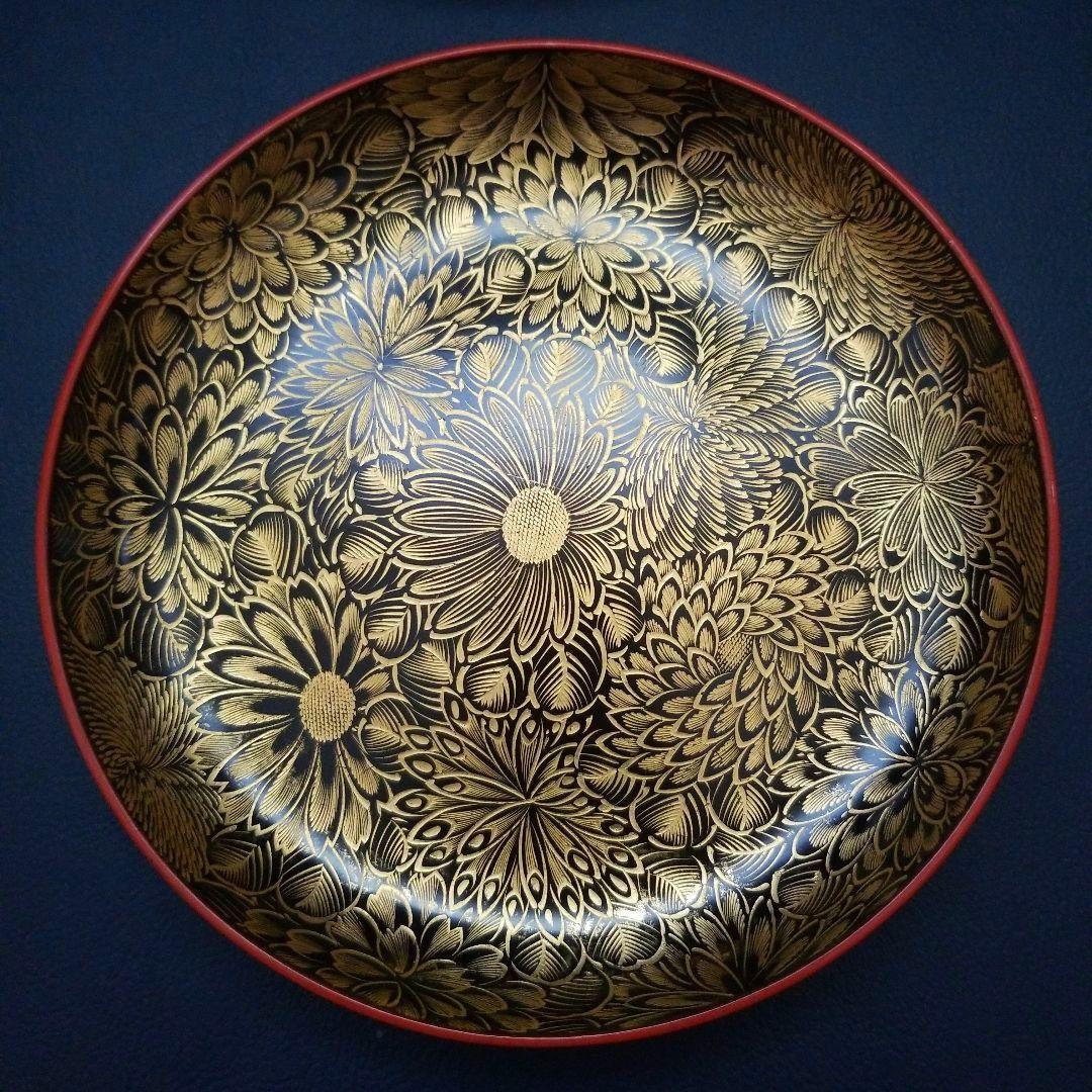 朱漆塗 見返し 総沈金 菊花紋詰 蓋付き 菓子椀 吸物椀 懐石椀 1客①