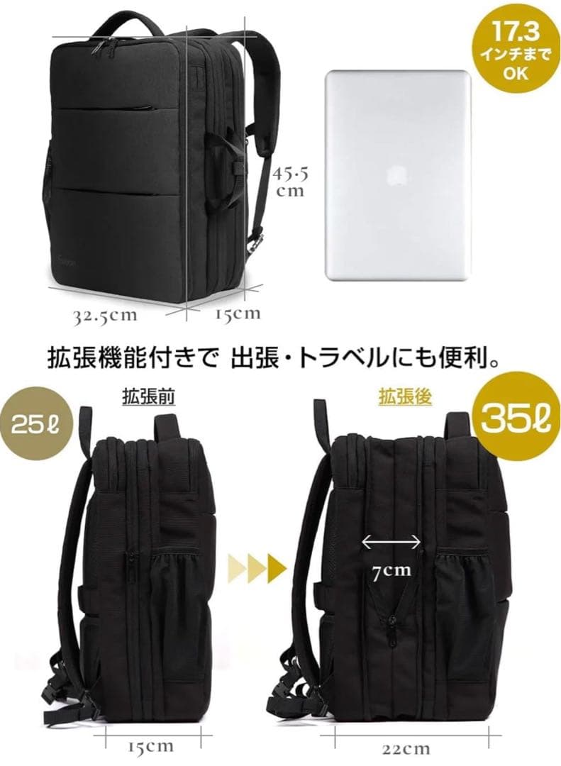 美品］Evoonマルチビジネスリュック3.0 大容量 拡張機能 多機能 撥水加工