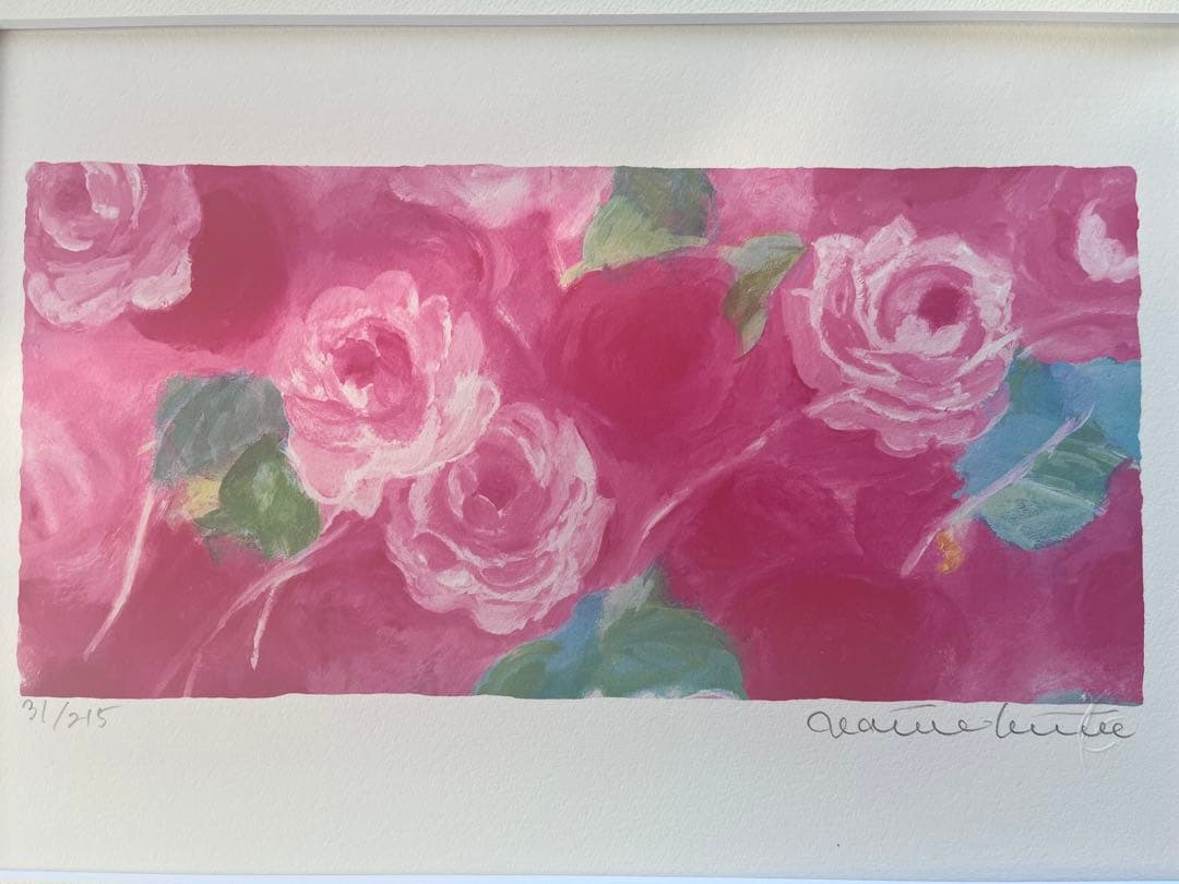 額入り版画　 限定ジクレー　ジニーキム　バラの花 現行品　サイン.ED.証明書