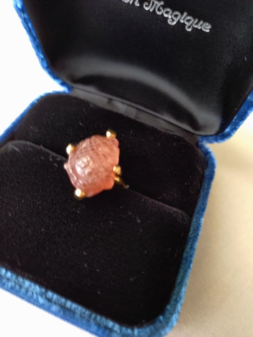 みんにょ☆ボンマジック☆ピンクトルマリン☆鯛？彫刻リングk18