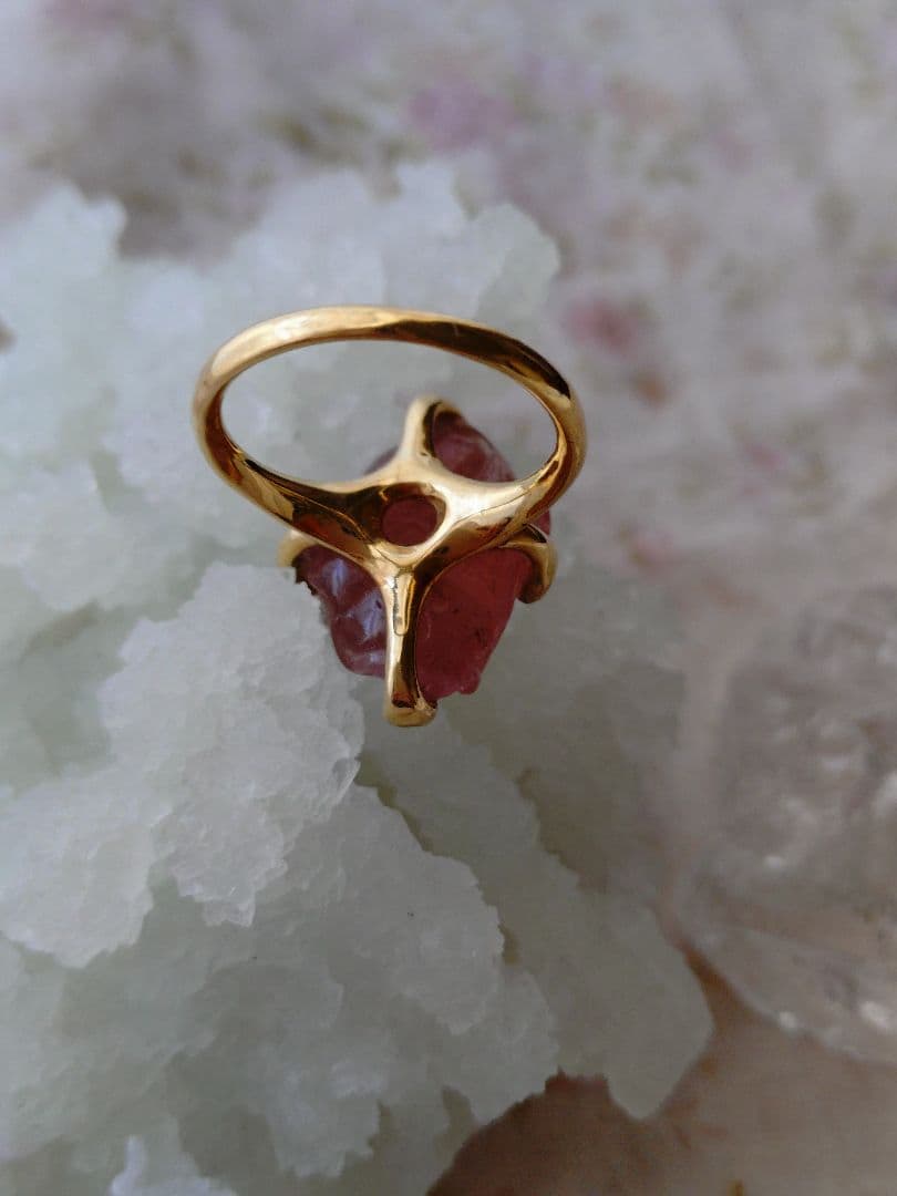 みんにょ☆ボンマジック☆ピンクトルマリン☆鯛？彫刻リングk18