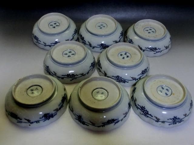 皿■冨貴長春 なます皿 蛇の目高台 窓絵花鳥紋 8客 伊万里古い膾鉢 時代物■