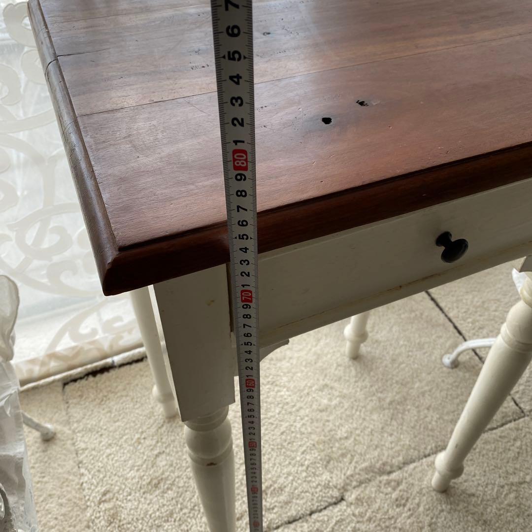 アンティーク　木製サイドテーブル 引き出し付き ホワイト