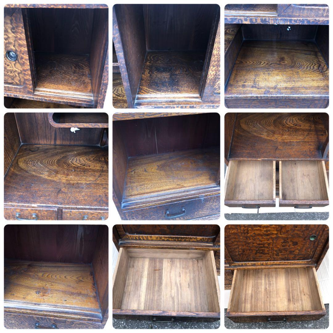 昭和レトロ 透し彫り無垢材 茶箪笥 飾り棚 サイドボード 古家具 ヴィンテージ