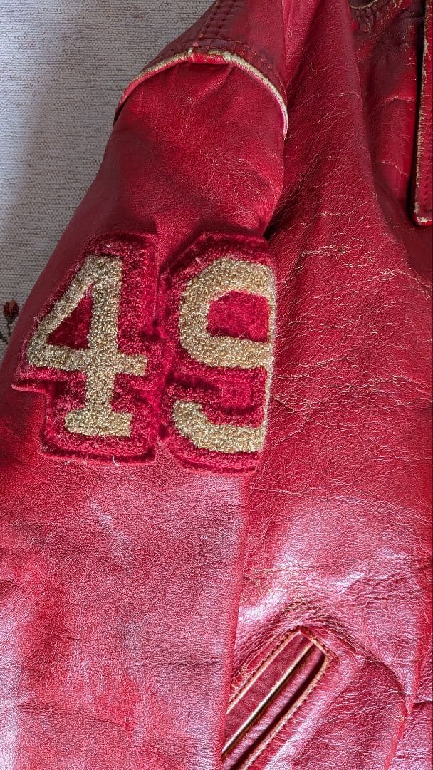 G*T様 AVIREX赤 レザージャケット 刺繍ロゴ付き