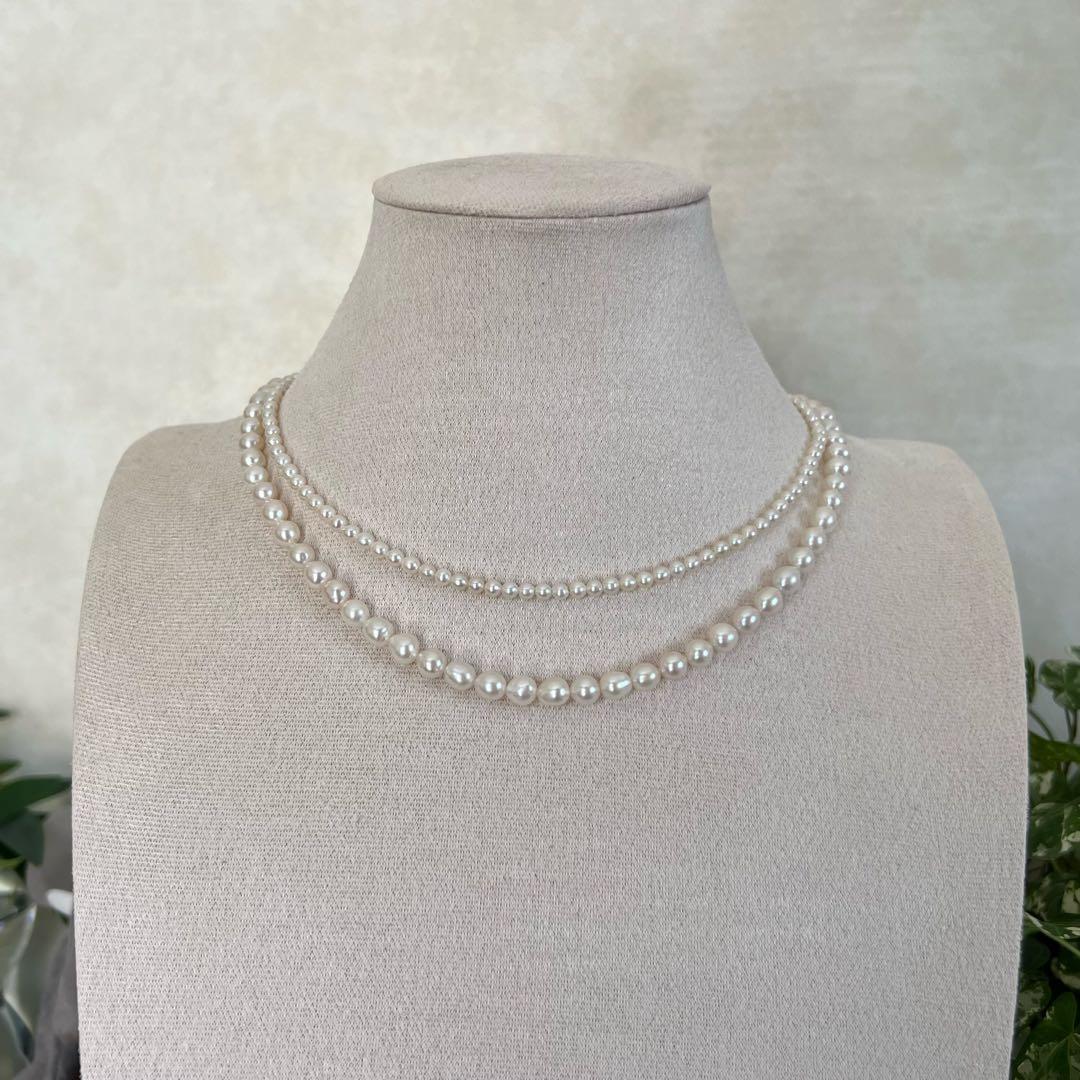 2連パールレイヤードネックレス　淡水パールネックレス　2連パールネックレス