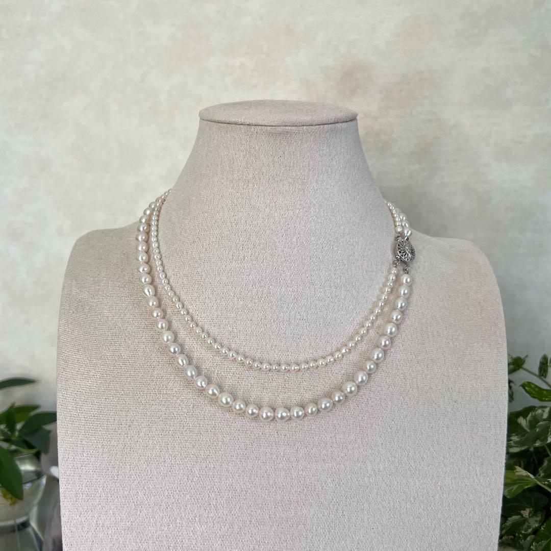 2連パールレイヤードネックレス　淡水パールネックレス　2連パールネックレス
