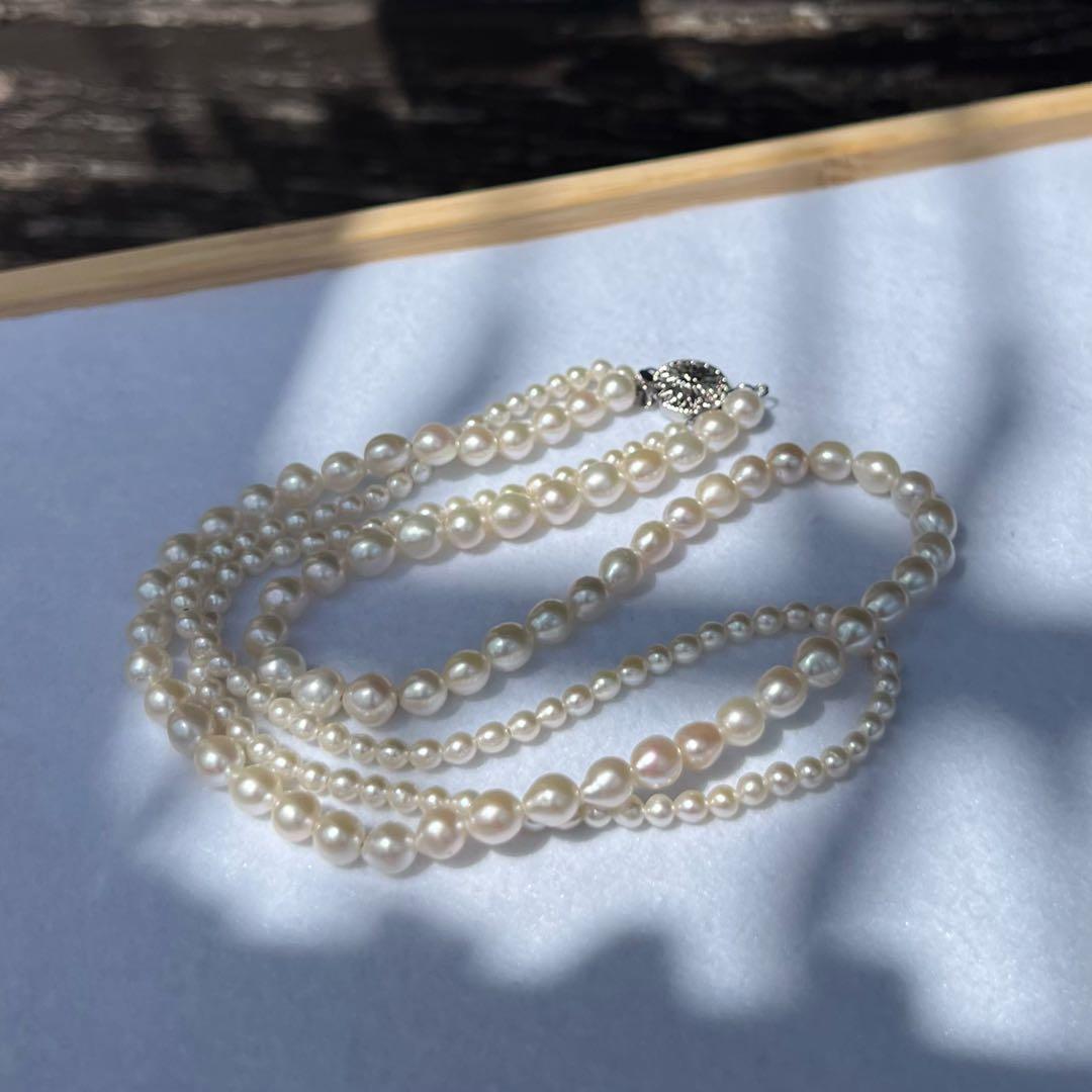 2連パールレイヤードネックレス　淡水パールネックレス　2連パールネックレス