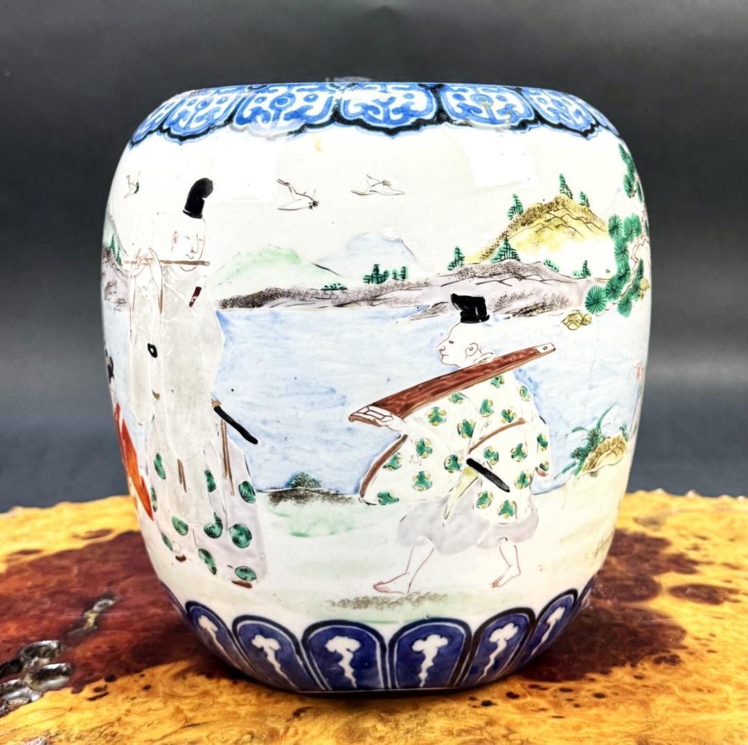 時代物 古染付色絵人物風景鉢 青花 ウブ品 入手困難骨董日本古玩 WWTT356