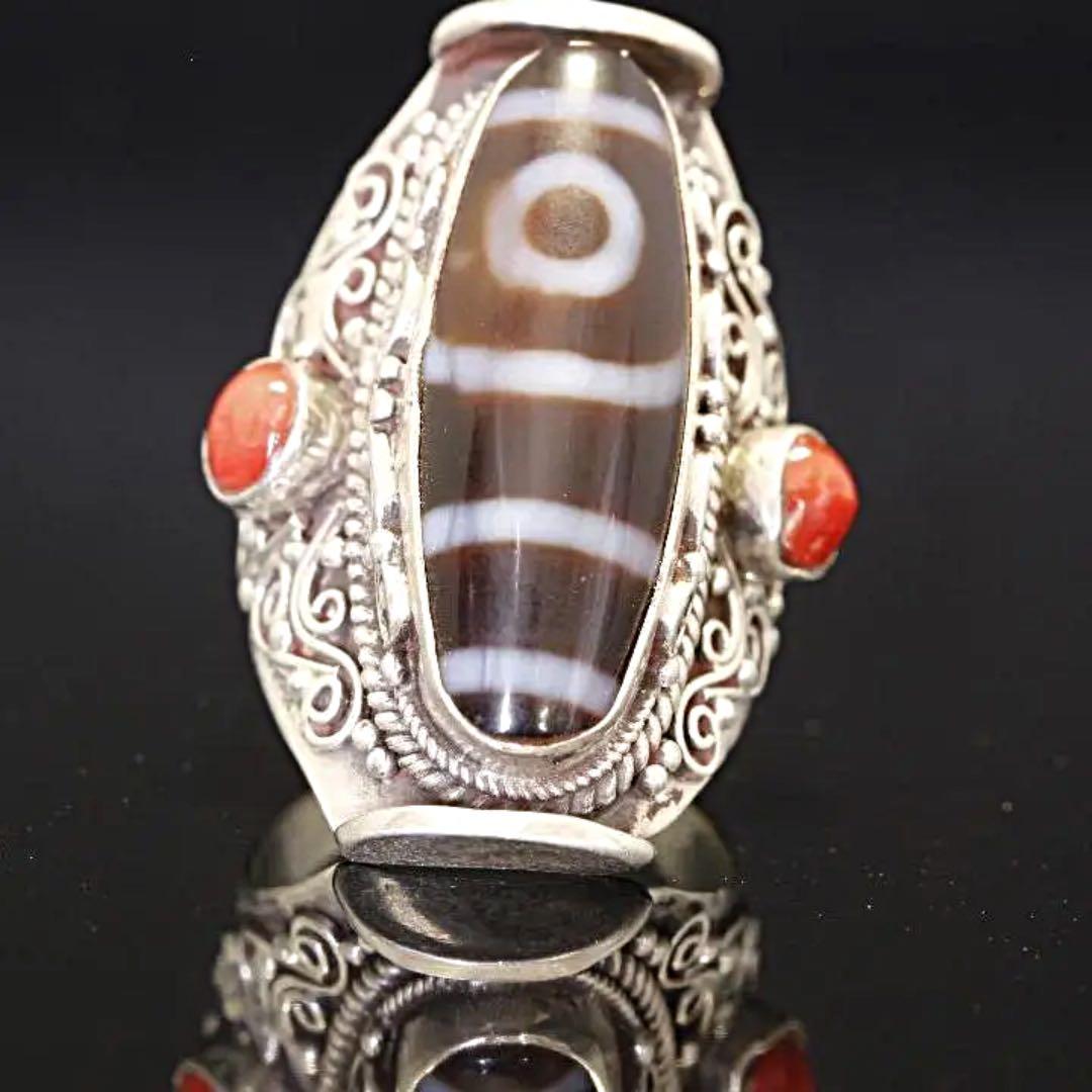 一眼天珠指輪　シルバー925/可動式最大26号まで