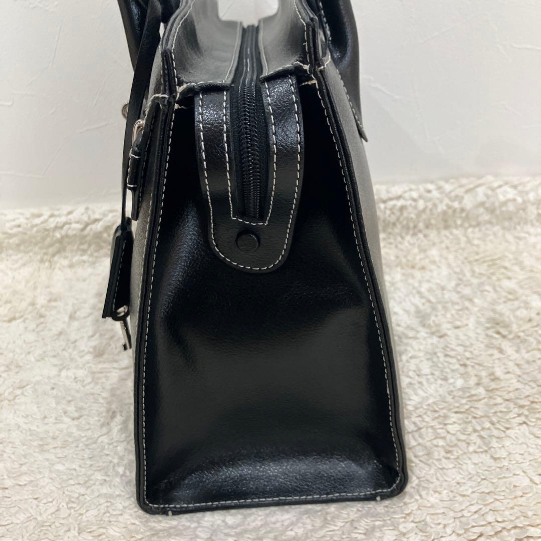 【極美品】濱野鞄/ハンドバッグ/金具/レザー/黒/ハマノ/HAMANO/南京錠