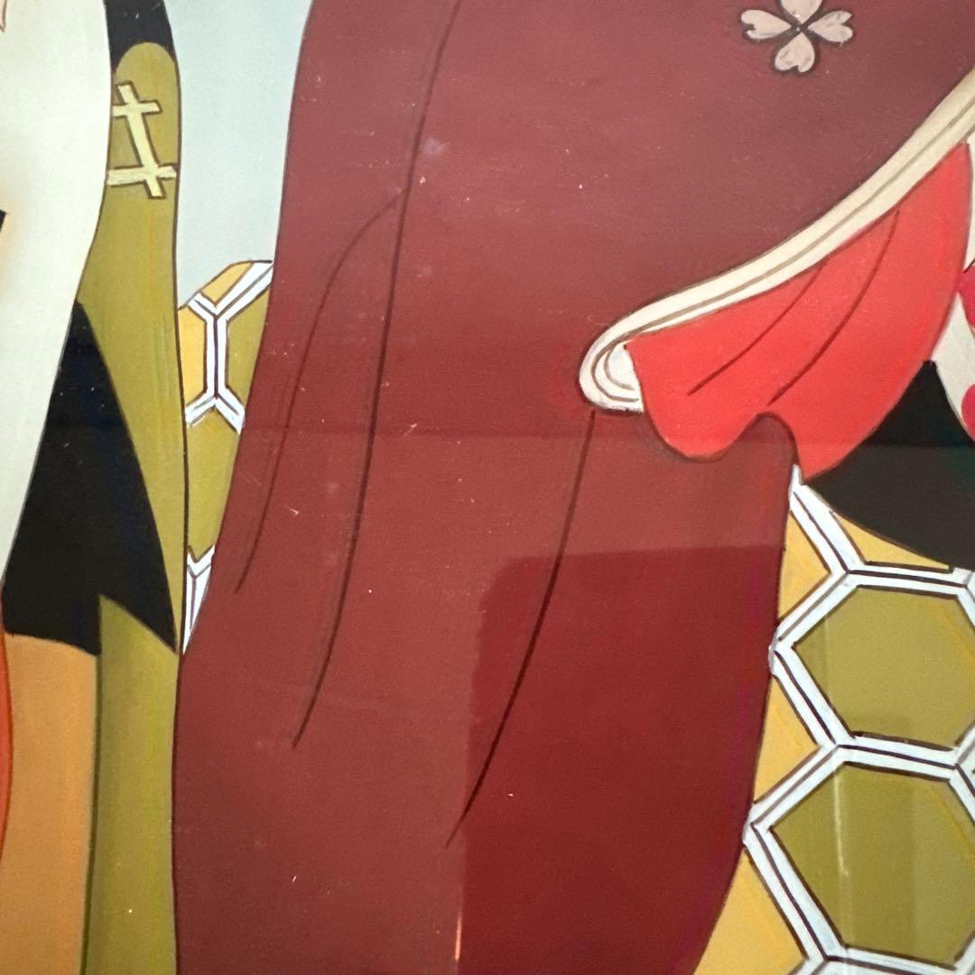 ヴィンテージ　ガラス絵浮世絵 女性の肖像画 木製フレーム付き素敵すぎる‼️