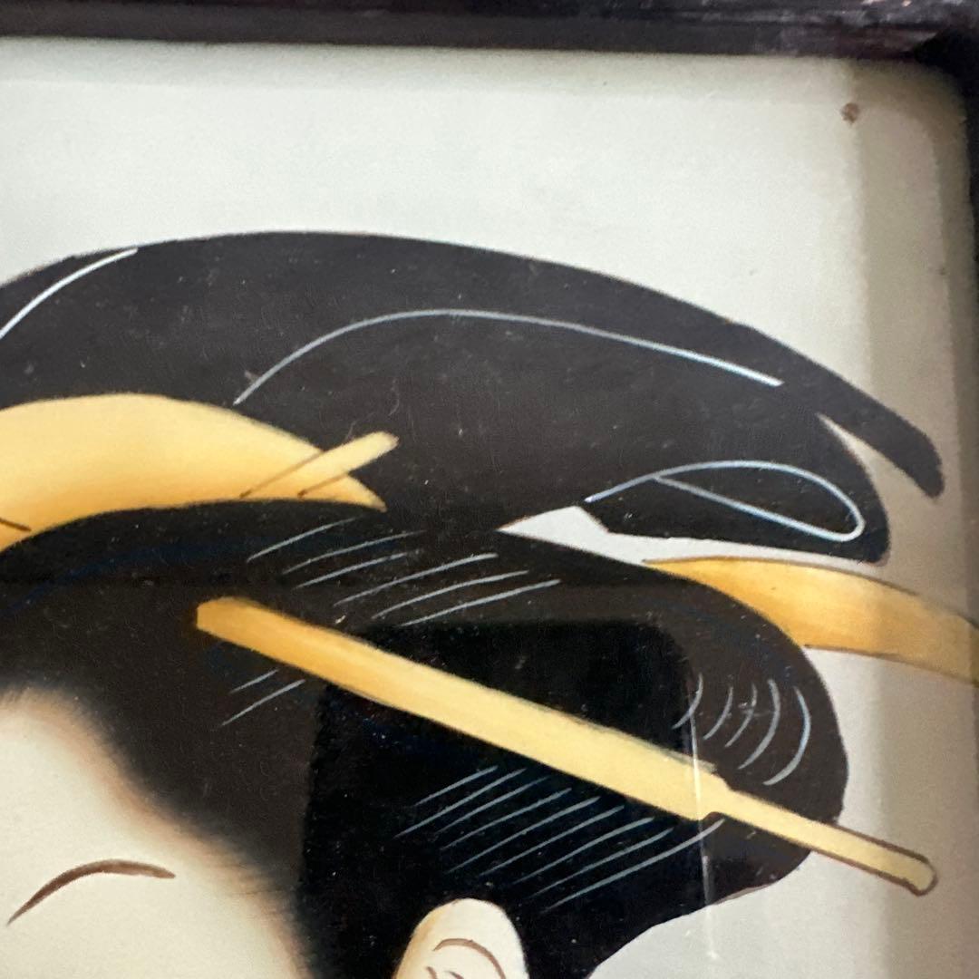 ヴィンテージ　ガラス絵浮世絵 女性の肖像画 木製フレーム付き素敵すぎる‼️