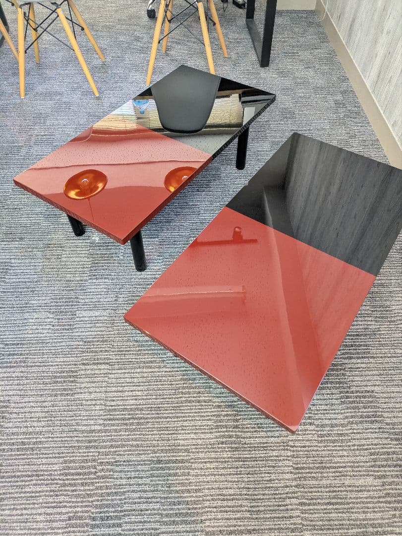 【高級漆座卓】赤と黒の木製座卓 2台セット