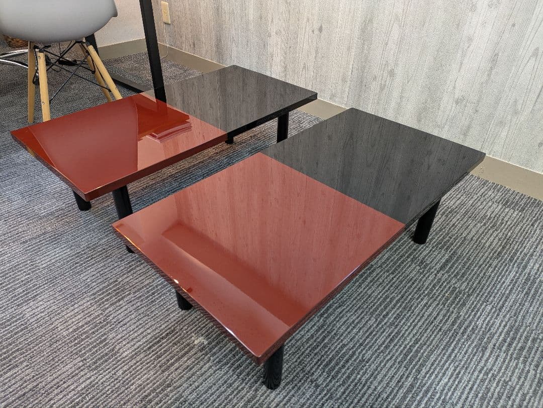 【高級漆座卓】赤と黒の木製座卓 2台セット