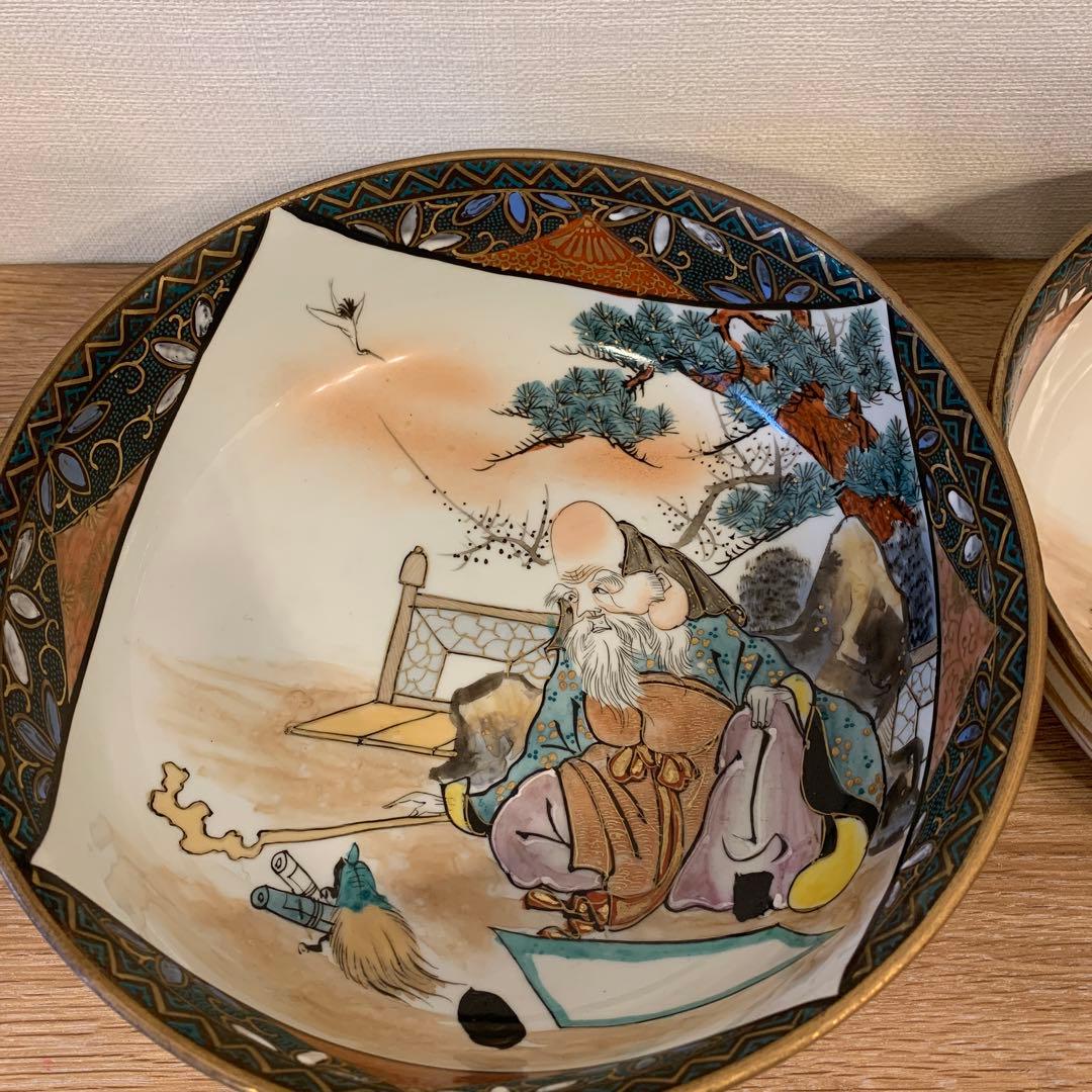 アンティーク　九谷造　極密画　鉢　３客　壽老人