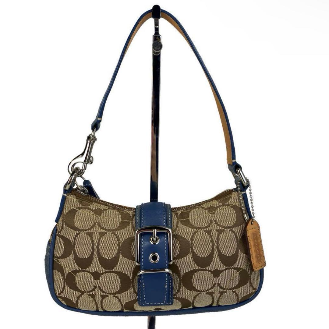 バッグ 00s coach signature hand bag Blue denim
