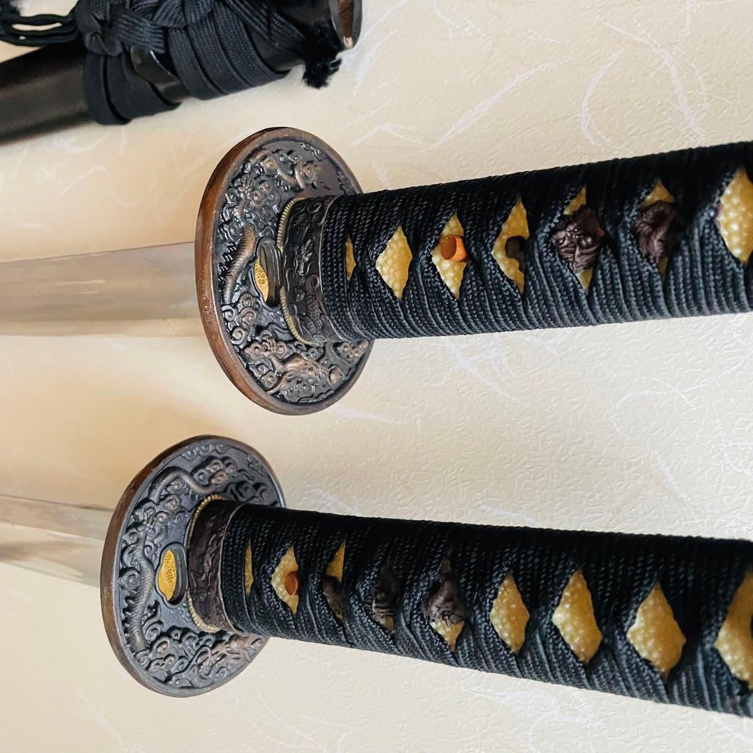 模造刀 日本刀 武具 刀剣 居合刀 2本セット 太刀 脇差 アンティーク w3