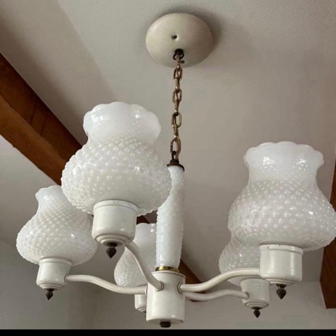 アンティーク　ミルクガラスシェード シャンデリア 5灯 天井照明　新居