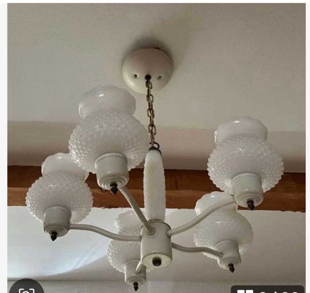 アンティーク　ミルクガラスシェード シャンデリア 5灯 天井照明　新居