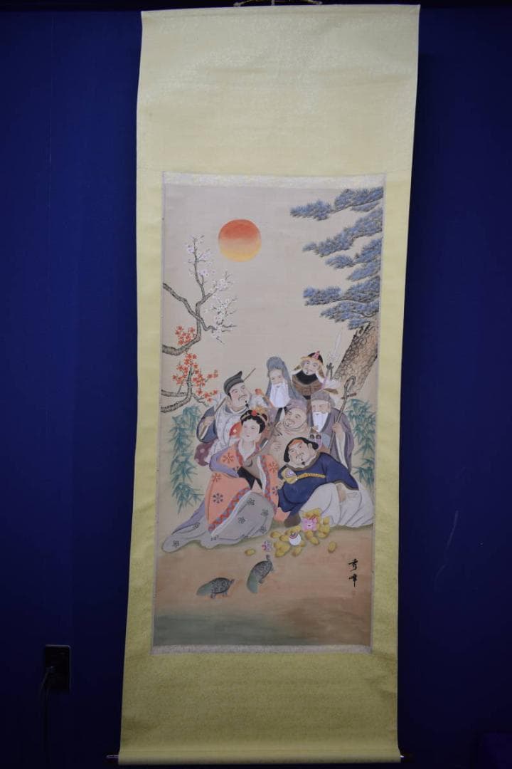 複製/作者不詳/秀峰/七福神図/松竹梅/亀/工芸/大幅/布袋屋掛軸HJ-985