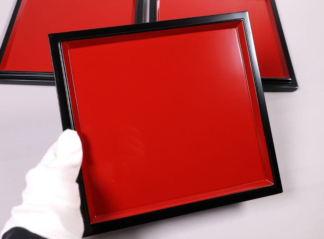 【MB33】輪島塗 宗水堂 木瓜家紋 蓋三枚 五段重 7.5寸重箱 黒内朱 木製