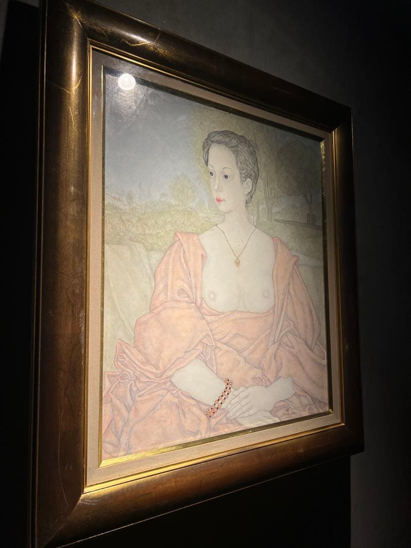 服部和三郎【アルノ河の河原と女】肉筆画