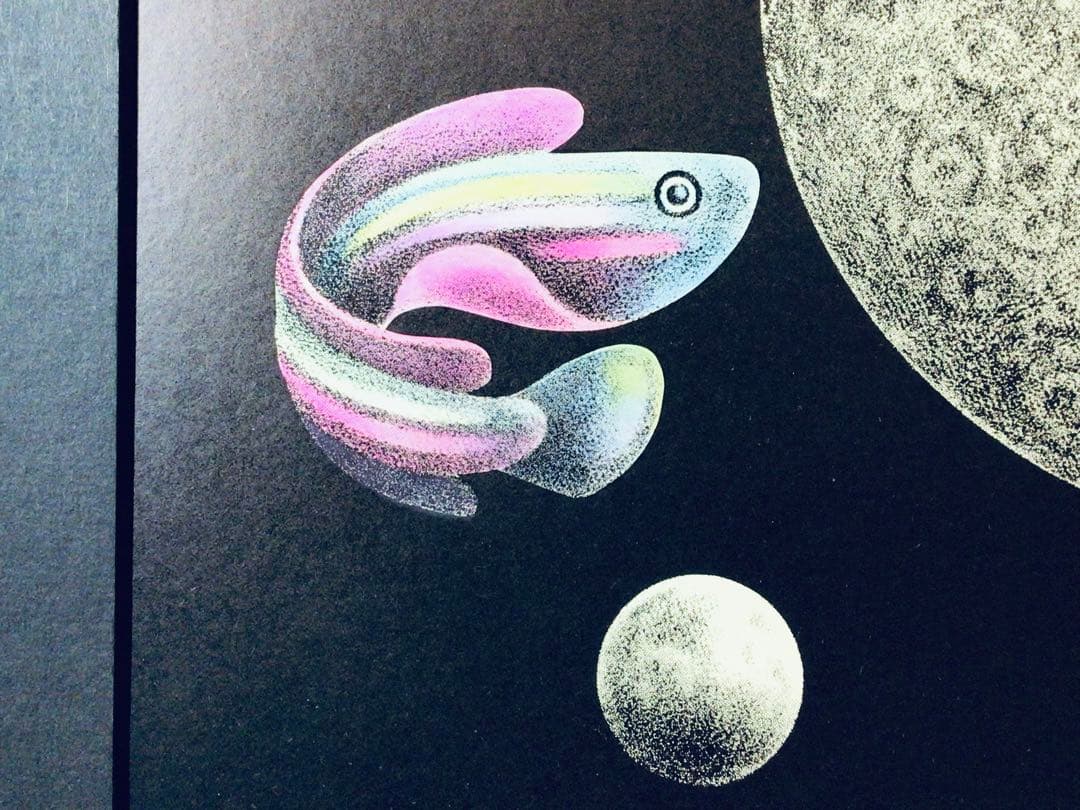 ◉日宣美会員◉大橋正◉1969年個展出品作・真作保証〓魚と月◉グラフィック原画◉