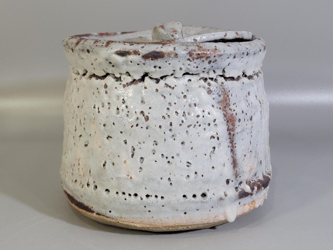 茶道具 鼠志野 水指 塗替蓋 共箱 DT475