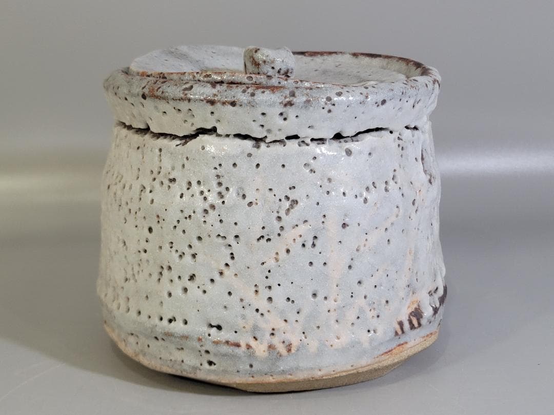 茶道具 鼠志野 水指 塗替蓋 共箱 DT475