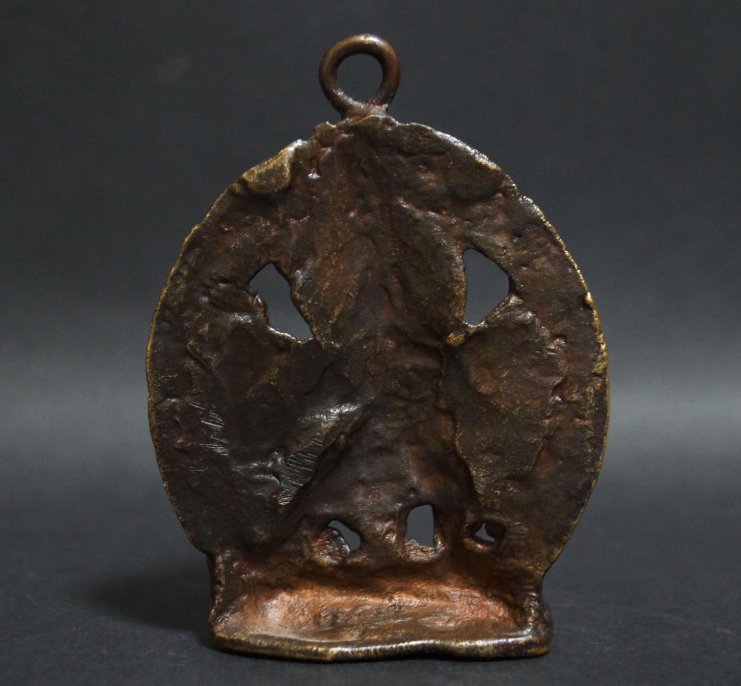 オールドチベット仏教 銅製ドルジェマハカラカラチャクラ仏像 赤漆塗りお守り仏像