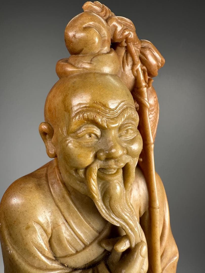 中国美術　文革時代　 寿山石漁夫の利彫人形　 古玩　置物　鑑賞　美品無傷