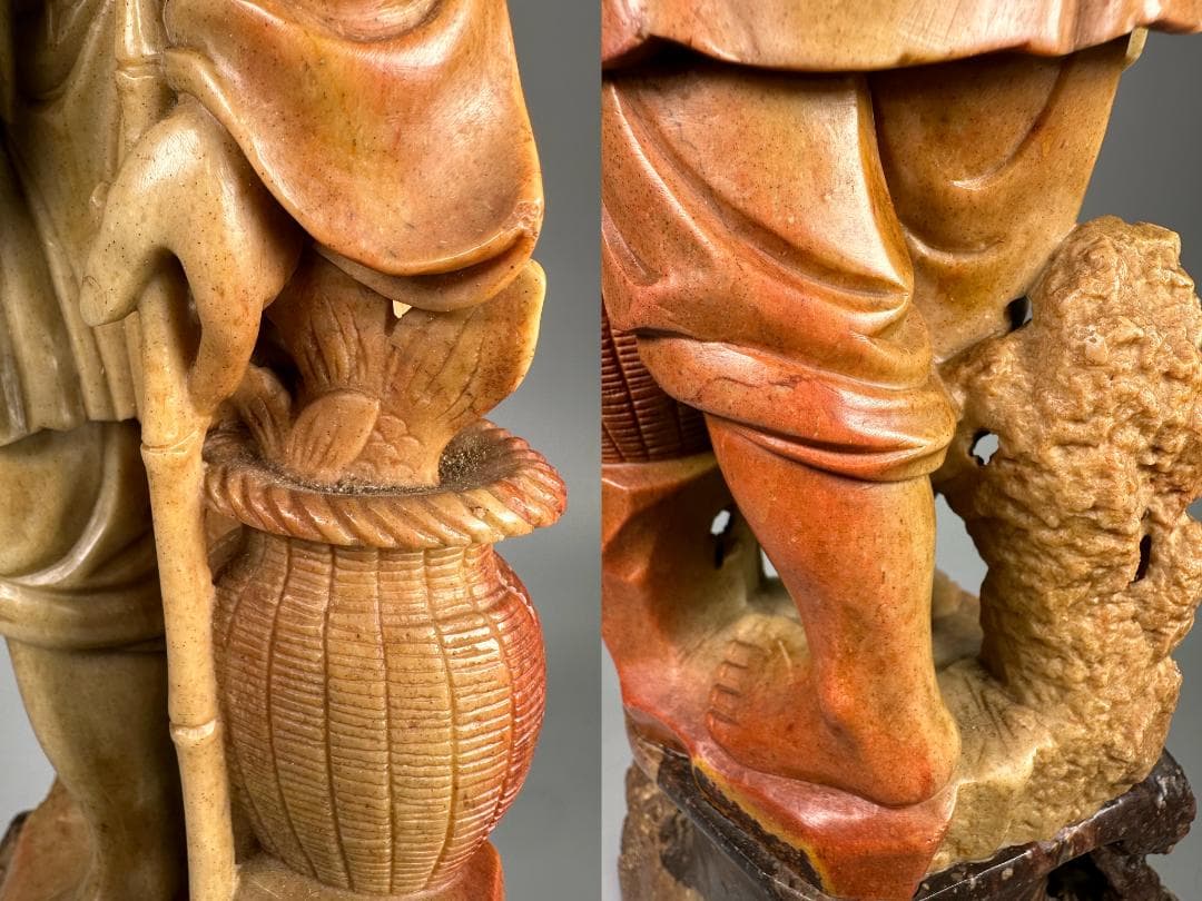 中国美術　文革時代　 寿山石漁夫の利彫人形　 古玩　置物　鑑賞　美品無傷