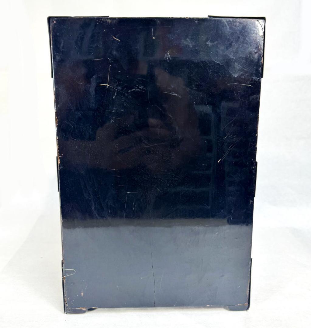 ビンテージ家具 木製青貝螺鈿細工 福禄寿全百宝嵌観音扉黒漆小棚 WWWT090