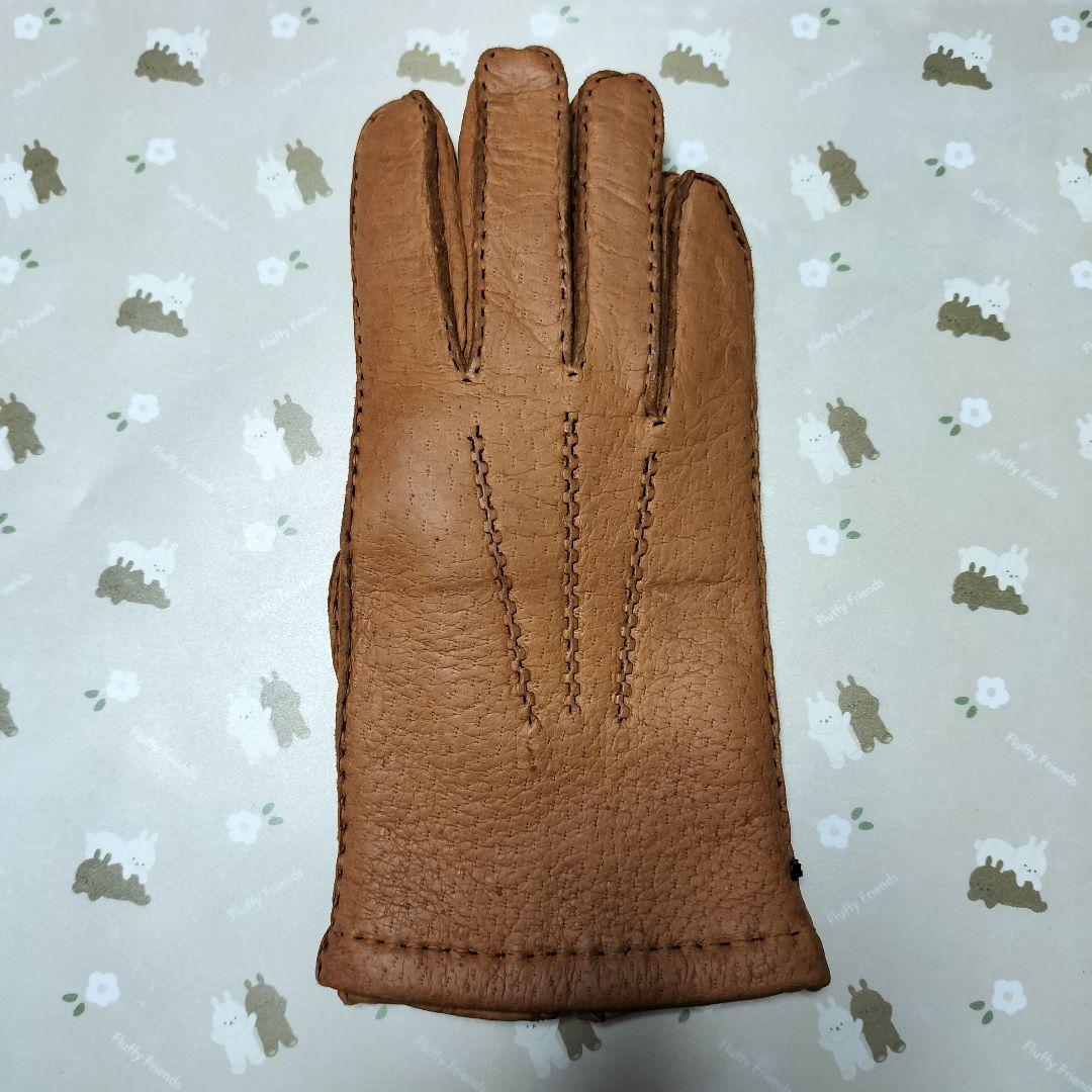 未使用　ペッカリー革手袋　カシミヤライニング　キャメル
