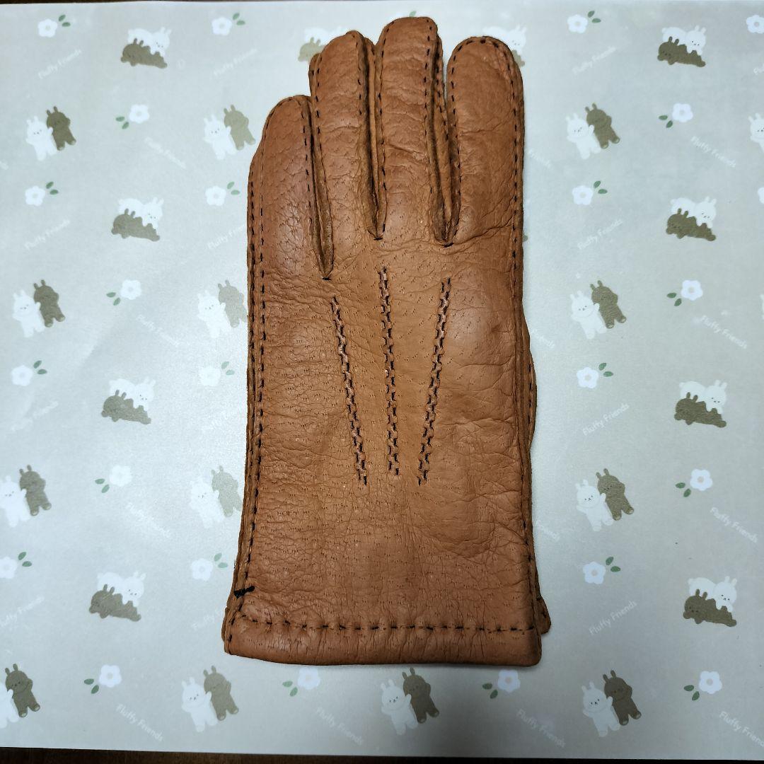 未使用　ペッカリー革手袋　カシミヤライニング　キャメル