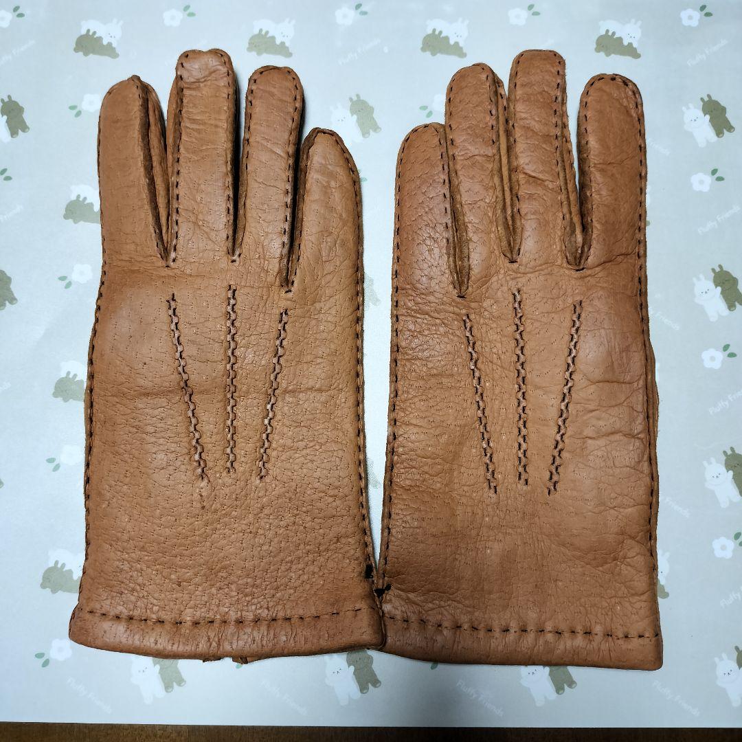 未使用　ペッカリー革手袋　カシミヤライニング　キャメル