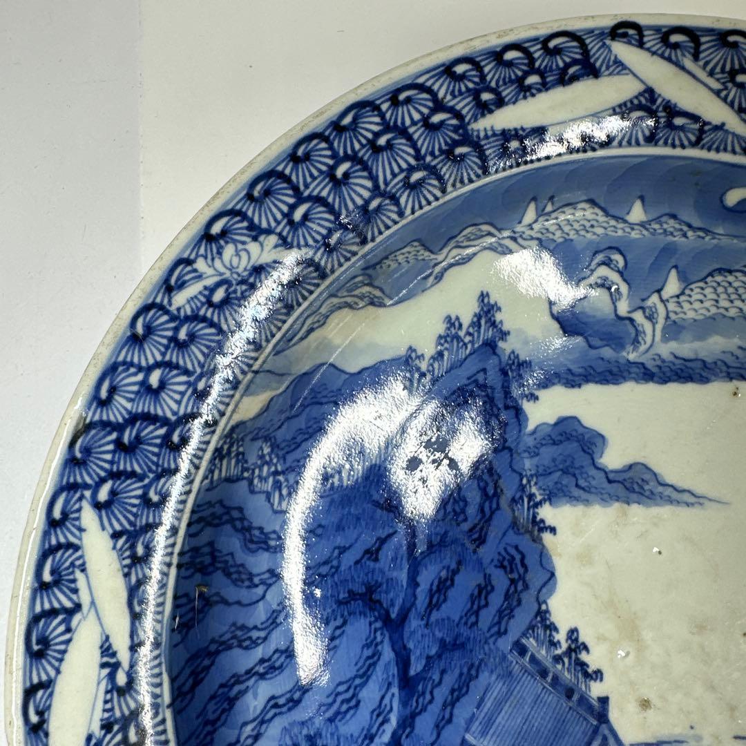 古伊万里　染付台皿2枚　木箱付　直径約25㎝東Y7-0424☆2Fトヒトカ