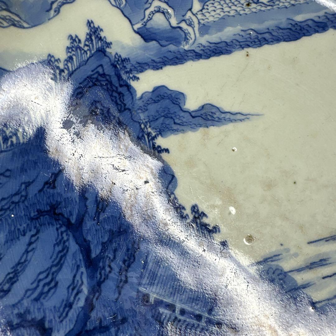 古伊万里　染付台皿2枚　木箱付　直径約25㎝東Y7-0424☆2Fトヒトカ