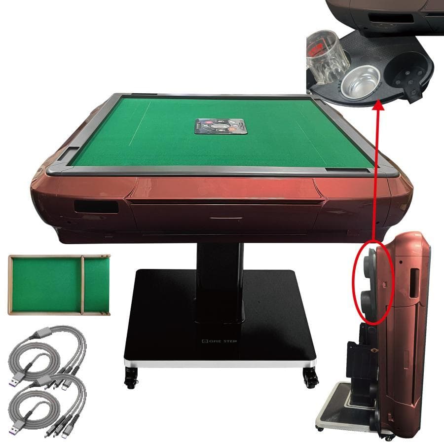 全自動麻雀卓 ガラス製脚 家庭用 折りたたみ 静音（ワインレッド：28mm）