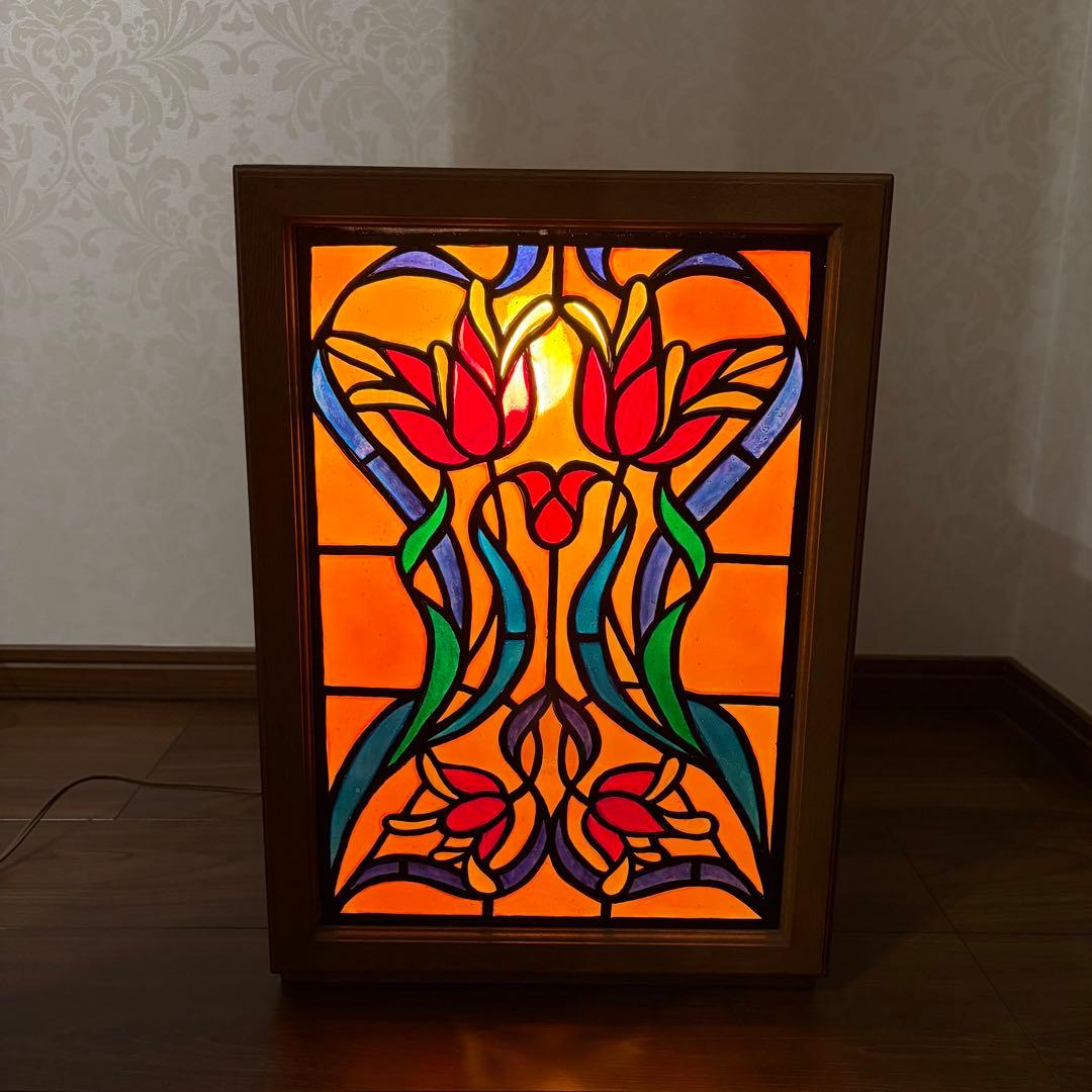 アンティーク ヴィンテージ レトロ box型 ステンドグラス ライト 照明