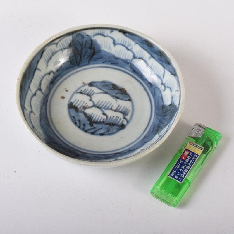 和食器　伊万里焼　古伊万里　染付　花草文　皿　八客　時代箱付　C　7626