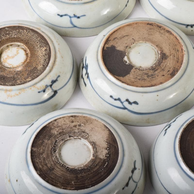 和食器　伊万里焼　古伊万里　染付　花草文　皿　八客　時代箱付　C　7626