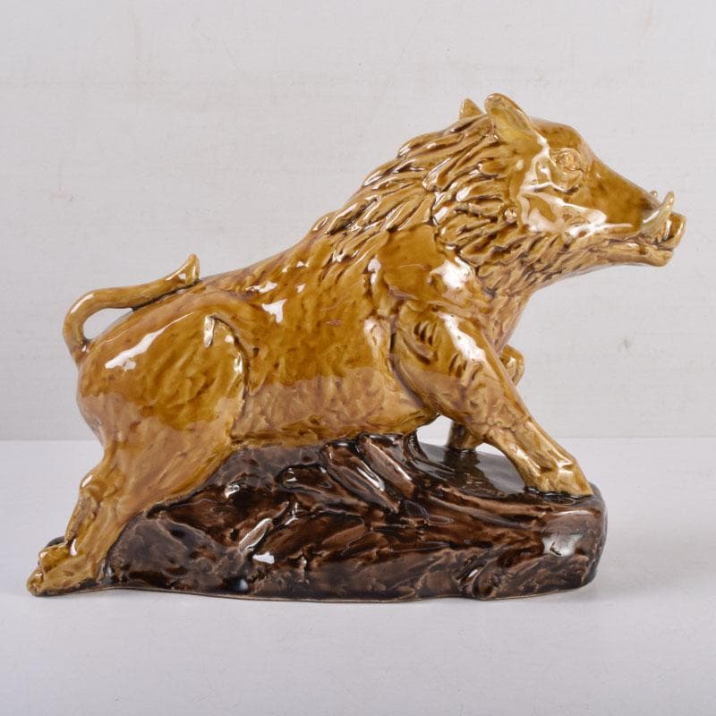 九谷焼　柳雨軒　三代八十吉　徳田正彦作　獅子　干支置物　共布共箱　C　8408A