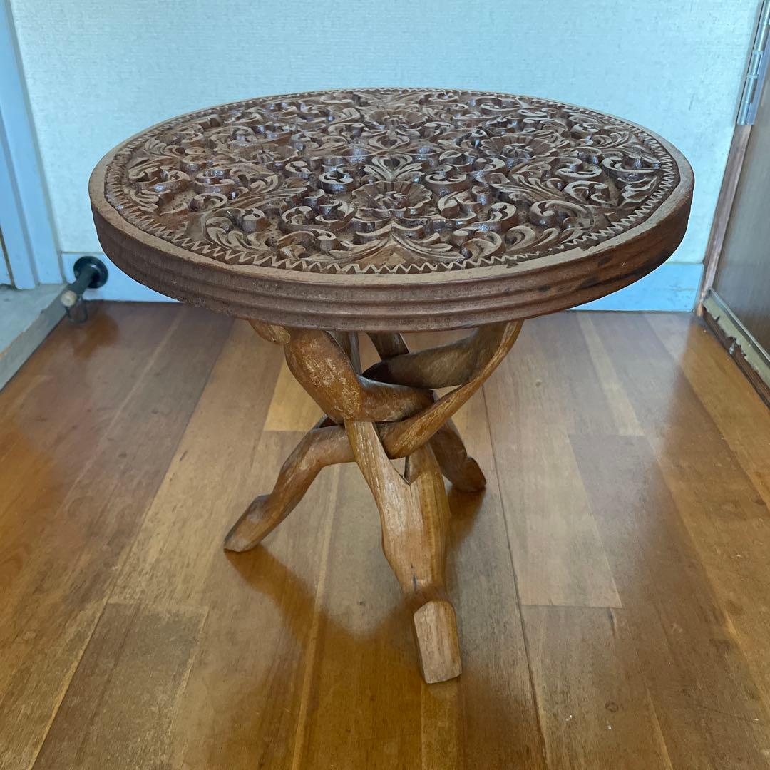 アンティーク 木彫 テーブル 折り畳み
