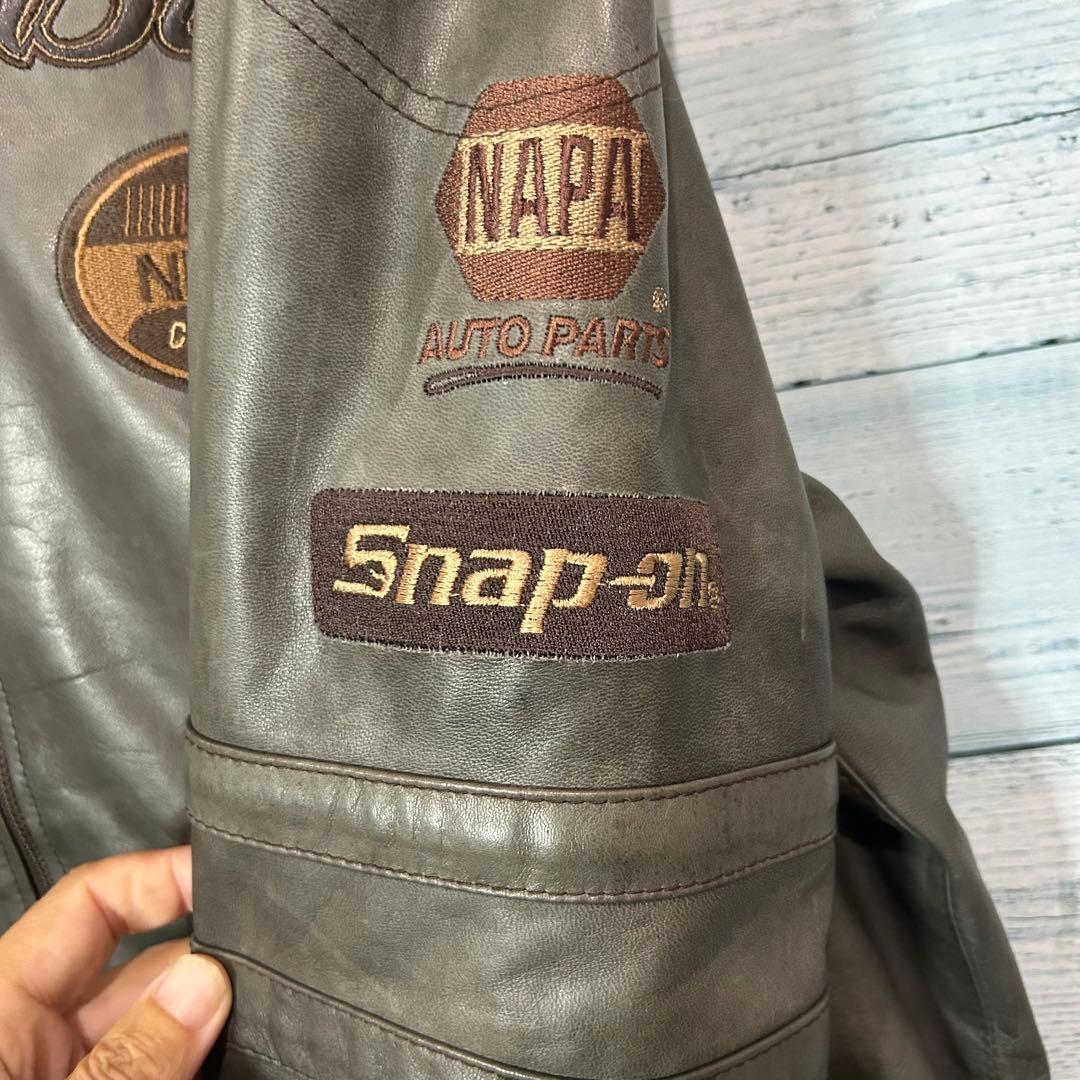 【豪華刺繍】NASCAR レザー シングルライダースジャケット 両面刺繍