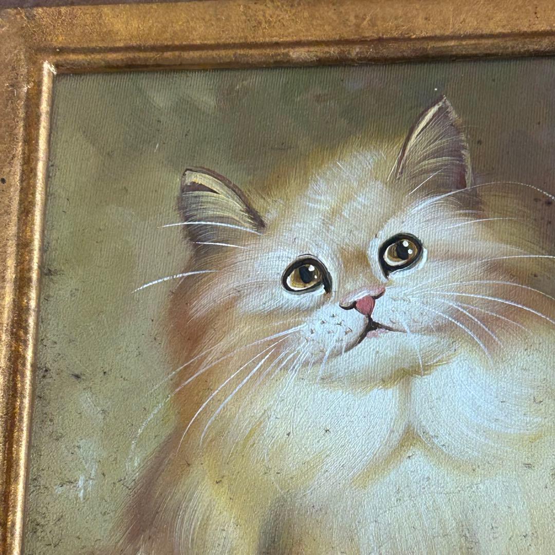 可愛い猫　油絵　額