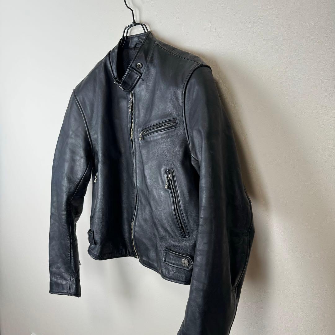 ハーレーダビッドソン　レザー　シングルライダース　スカル刺繍ワッペン　L　黒